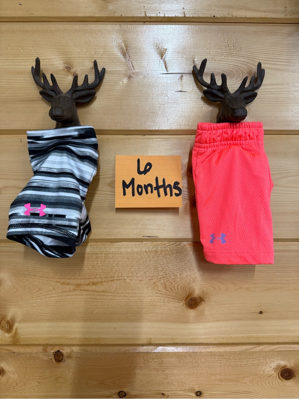 Under Armour Baby Active Set - Neon Coral Shorts & Black/White Striped Top
